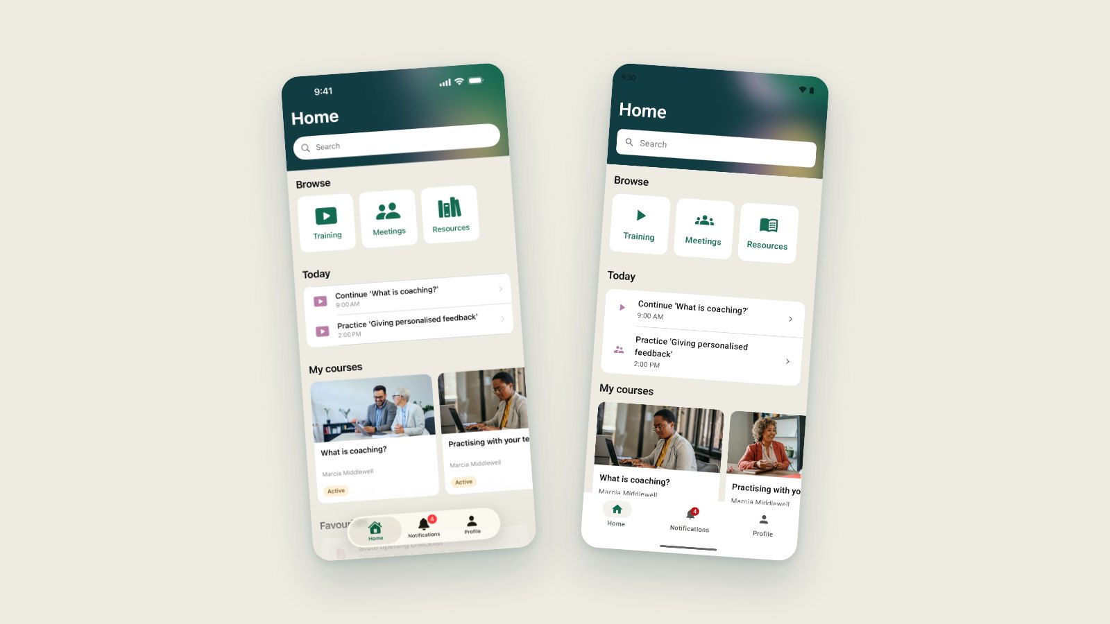 The redesigned RedSeed Home screen, side by side on an iPhone and an Android phone